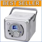 FM Stereo Bluetooth Boombox with Portable CD Player - Silver, Compact Design