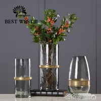 在飛比找樂天市場購物網優惠-花瓶 現代簡約玻璃花瓶透明裝飾客廳落地水培富貴竹擺件創意乾花