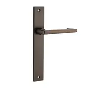 Iver Baltimore Return Door Lever Handle on Rectangular Backplate Signature Brass