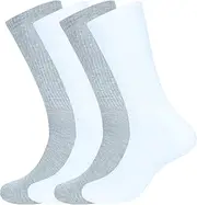 [ASSOTS] LONDON Women's Crew Socks Full Length Cotton Blend Solid Color | Lightweight Crew Casual Wear Business Sock, Pack of 4 Socks, Color - 2 White, 2 Grey, Size - 6 to 9, 2 White, 2 Grey