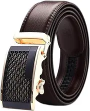 Mens Leather Belt, Leather Ratchet Belt for Men Dress, with Automatic Sliding Buckle, (3.5cm) Wide Fully Adjustable