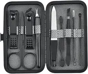 9pcs/set Nail Clippers Manicure Pedicure Set Portable Travel Stainless Steel Nail Cutter Tool Kit Fingernail Suit,Black