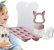 yupeuooe Food Feeder Pacifier - Teething Toy with Ice Tray - Breastmilk Popsicle Mold, Food Storage Container, Feeding Set for Teething Relief