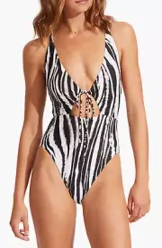 Seafolly Zahara Zebra Print Crossback One-Piece Swimsuit L25852 Size 6 US