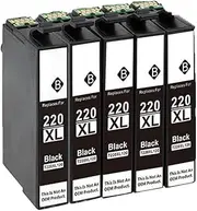 Remanufactured 220XL Black Ink Cartridges, 5-Pack, Compatible with Epson WF2630, WF2650, WF2660, WF2750, WF2760, XP Series