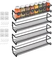4/8 Set Kitchen Spice Rack Shelves Wall Mount Door Jar Storage Hanging Organizer