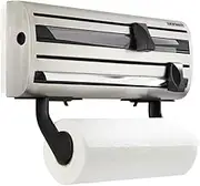 Leifheit 25660 Parat Royal Wall Mounted Roll Holder, Kitchen roll Organiser with Integrated Cutter, Storage for Aluminium foil, Cling Film and Paper Rolls (Colour: Silver, Black)