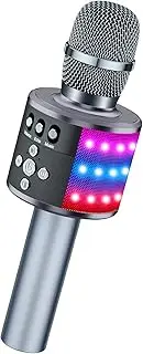 BONAOK Wireless Bluetooth Karaoke Microphone with Controllable LED Lights, 4-in-1 Portable Handheld Mic Speaker for All Smartphones, Birthday for Kids Adults All Age Q78 (Space Gray)
