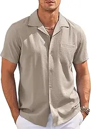 [COOFANDY] Men's Casual Button Down Shirts Short Sleeve Summer Cuban Vacation Beach Shirts