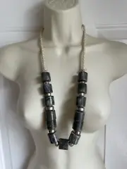 Chico's Necklace NWT Statement Hard Plastic White Twisted Robe Bohemian Grey Gre