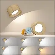 LED Wall Sconce, Wall Mounted Lamp with Rechargeable Battery Operated 3 Color Temperature & 3 Brightness Level 360°Rotate Magnetic Ball, Cordless Wall Light for Reading Bedside (Wood)