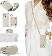 Handodo Wallet Case Compatible iPhone 14 Plus,Women Leather Detachable Crossbody with Card Holder Adjustable Strap Shockproof Kickstand Phone case(Ivory)