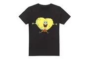 SpongeBob SquarePants Mens Heart-Shaped Sponge Valentine`s Day T-Shirt (Black) - UTTV6373