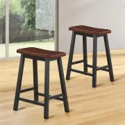 CostwaySaddle Seat Stools Set of 2 Wood Vintage Counter Height Chairs-Brown