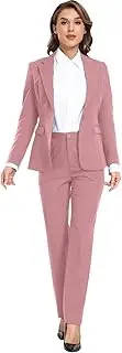 [HMYDPH] Women's Suiting 2 Piece Lady Formal Solid Jacket Outfit Business Office One Button Blazer Pant Slim Fit Suit Set for Work
