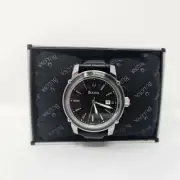 Men's Bulova Watch 98B160 / Black Dial / Silver Case / Leather Strap / NEW