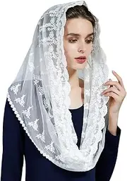 [BEAUTELICATE] Catholic Chapel Mantilla Veil Church Lace Head Covering Easter Latin Mass Off White Black