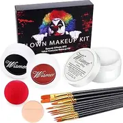 Wismee Clown White Black Red Face Body Paint，Clown Makeup Kit，Joker Zombie Vampire Skeleton Halloween Makeup Kit for Adults Oil Based Face Painting Kit with Brushes & 1 Clown Nose