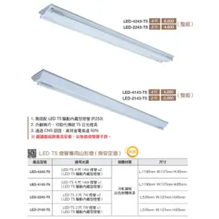 【DanceLight 舞光】3入組 T5 LED 4尺 雙管 山形燈具 山型燈具(白光/黃光)