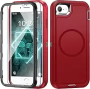 Giyer Mobile Phone Case for iPhone 8 Case with Screen Protector, 360° Shockproof Robust Armour Case for iPhone 8 Case Cover Protective Case with Magnetic (Red, for iPhone 8)
