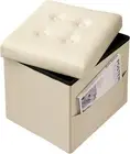 VewePata® Small Storage Ottoman,Folding Foot Stools with Side Leather, Beige