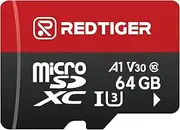 REDTIGER High Speed 64GB Micro SD Card with Adapter, microSDXC UHS-I Class 10, U3, V30 A1, Support for Dash Cam and 4K Video Recording