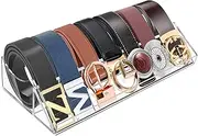 Acrylic Belt Organizer, ToyaJeco 7 Compartments Belt Storage Holder for Closet Drawer, Clear Belt Box Container Display Case with Display Stand for Tie Bow Tie Jewelry Watch