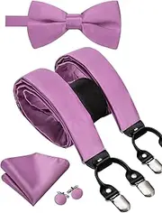 Dubulle Mens Clips Suspenders and Pretied Bowtie Set Y Shape Adjustable Paisley Checks Braces Pocket Square
