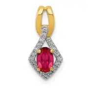 14K Yellow Gold Real Diamond and .62 Oval Ruby Pendant