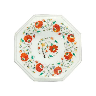 12" Marble side Table Top Pietra Dura Carnelian Handmade Craft For Home Decor