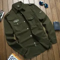 在飛比找樂天市場購物網優惠-二戰德軍純棉休閑軍裝軍綠色秋裝襯衣長袖襯衫工裝大碼男透氣襯衫