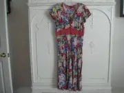 Boden Red Polka dot Waist Blue Yellow Floral Short Sleeve Dress 12R NWT