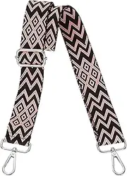 [uxcell] Purse Straps Replacement Crossbody, 1.5 Inch Wide Shoulder Bag Strap Adjustable Canvas Straps for Handbag Wallet Clutch Bags with Silver Buckle, Black Pink Geometrical