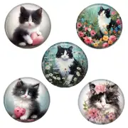 Set of 5 Tuxedo Cat Graphic Art Print Fridge Magnets 1.25" each Cat Mom Gift