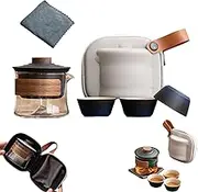 Teatsy - Teatsy Teapot, Travel Ceramic Teapot Set with Tea Infuser Chinese Gung Fu Teapot, Travel Tea Set, 1 Pot 3 Mini Cup (Black+Blue)