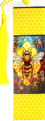 STAINED GLASS BUMBLE BEE/FLOWERS/HONEY COMB UNIQUE EXQUISITE LAMINATED BOOKMARK