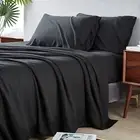 Split King 2x Long single Fitted Black Solid 5PC Split Sheet set 1000TC Cotton