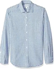 [Amazon Essentials] Men's Slim-Fit Long-Sleeve Poplin Shirt, Blue Checked, Large