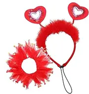 Humkopnl Valentines Day Headband Dog,Adorable Ribbons Dog Collar Costume Set with Red Heart Headband - Holiday Costumes for Small Medium Large Dogs