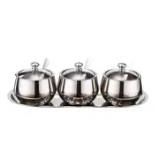 3 Grids Sets 304 Stainless Steel Seasoning Pot Set Round Seasoning Pot Seasoning Box Seasoning Box Salt Shaker Spice Tools