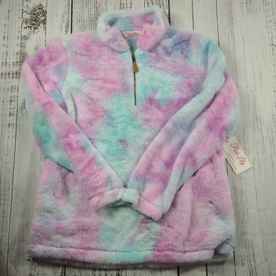PINK LILY QUARTER ZIP PULLOVER FAUX FUR TIE DYE SIZE SMALL SWEATSHIRT FURRY SOFT