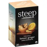 steep by Bigelow Organic Lemon Ginger Herbal Tea, 20 Count (Pack of 6)