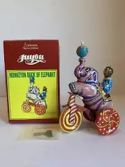 HARD TO FIND Circus Elephant with Monkey wind-up toy Works