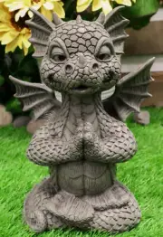Ebros Gift Zen Meditating Fiery Yoga Dragon Garden Statue Faux Stone Resin 10" H