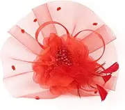 [SAFIGLE] Floral Headdress Hair Clip for Women Red Mesh Fascinator Headband Decoration for Weddings and Evening Parties Lightweight and Elegant Hair Accessory