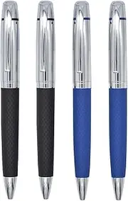 SIPLIV Set of 4 Metal Leather Ballpoint Pen Black Ink Business Pen Short Paragraph Elegant Black/Blue Leather Barrel Ballpoint Pen