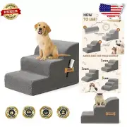 3-Step Pet Ramp with Hair Remover - High-Density Foam for Comfort and Stability