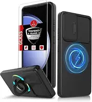 [FRLMOOES] for Samsung Galaxy S23 FE Case Compatible with MagSafe Wireless Charging Magnetic Galaxy S23FE Case with 2Screen Protector,with Invisible Stand Ring &Camera Cover Shockproof Protection Black