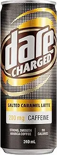 Dare Charged Iced Coffee Salted Caramel Latte, 12 x 240ml Cans, 200mg Caffeine, Made With Real Arabica Coffee Beans, Ready-to-Drink, Energy Drink