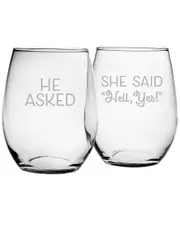 Susquehanna Glass Set of 2 He Asked Stemless Wine Glasses